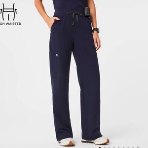 Figs High Waisted Isabel Wide Leg Scrub Pants Navy size Small